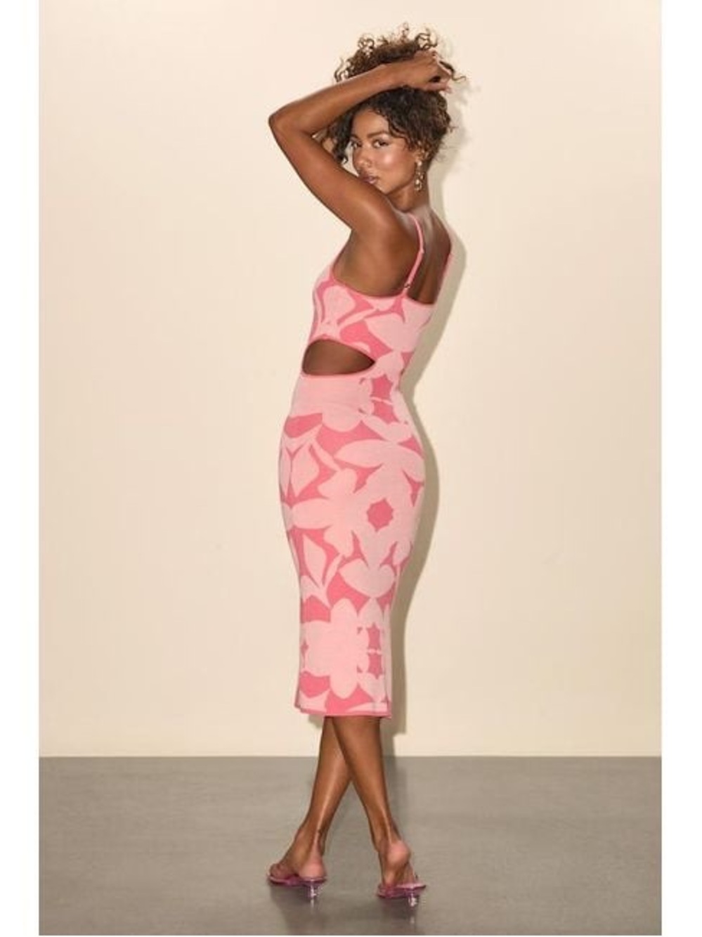 Lulu's Two-Tone Pink Floral Cutout Midi Dress - Picture 7 of 15